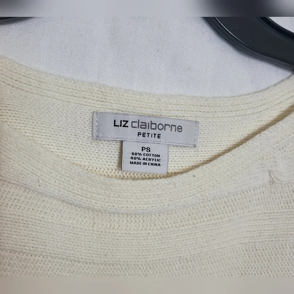 Liz Claiborne Womens‎ Ivory Textured Dolman Cable Knit Sweater S Petite Vintage - Picture 2 of 5